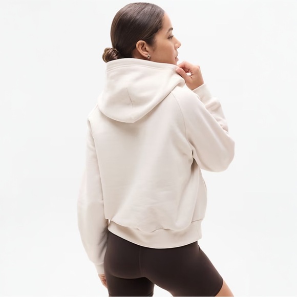 NWT Athleta Forever Fleece 1/2 Zip Hoodie in color Bone - Picture 3 of 7